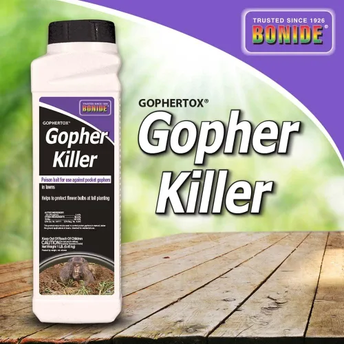 Vista 2 de Bonide Gophertox Gopher Killer, 1 libra Gránulos de cebo venenoso listos para usar para proteger el césped y el jardín de las hendiduras de bolsillo