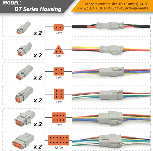 Vista 3 de Kit de 215 piezas de conectores Deutsch, conectores DT de 2, 3, 4, 6, 8 y 12 pines, conectores eléctricos impermeables IP67 con 75 pares