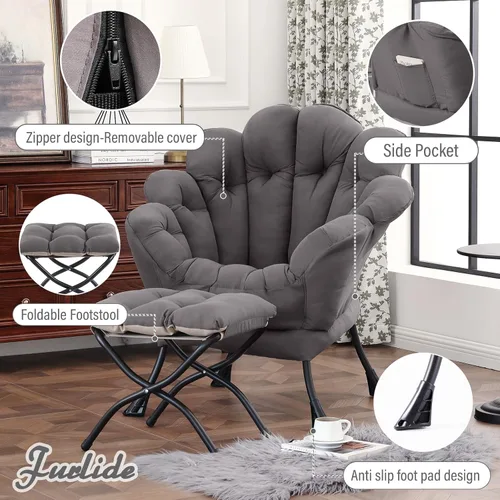 Vista 159 de Silla Lazy con otomana, silla moderna con reposapiés plegable, silla de acento de salón, cómoda silla de lectura para dormitorio, estudio, sala