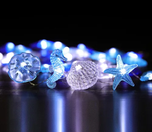Vista 5 de WSgift Guirnalda de luces costeras, 17.5 pies, 36 luces LED de color blanco frío, decoración de playa, concha, caballito de mar, estrellas de mar