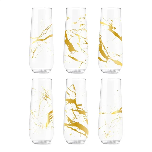 Vista 5 de TOSSWARE POP - Juego de 6 copas de champán con estampado de 9 onzas, serie Cheers, de alta calidad, reciclables, irrompibles y de plástico