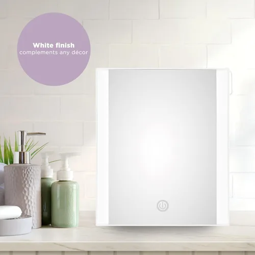 Vista 6 de Conair Espejo de maquillaje iluminado, espejo de tocador LED con base ajustable, funciona con pilas en blanco brillante