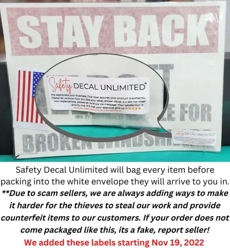 Vista 7 de Safety Decal Unlimited OSHA Warning Stay Back 100 200 300 500 Not Responsible For Broken Windshields Negro Rojo Rectángulo Etiqueta Adhesiva 3M