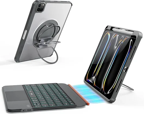 Vista 18 de WIWU - Funda con teclado para iPad Pro de 11 pulgadas, M5/M4 2025/2024 con soporte giratorio de 360°, color negro