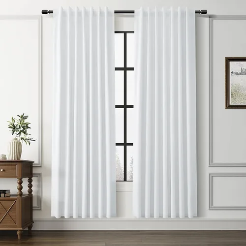 Vista 8 de Guken Cortinas opacas de lino, 2 paneles rústicos, elegantes, 100% opacas, con aislamiento térmico, banda de ganchos y trabilla trasera, 52 x 84