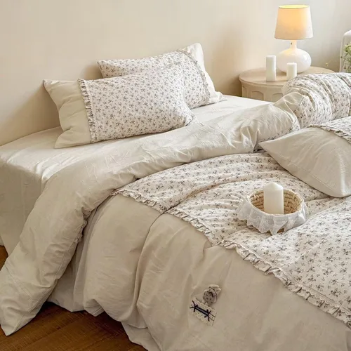 Vista 27 de Funda de edredón de algodón floral tamaño individual con volantes de encaje 100% algodón para adolescentes y niñas, juego de ropa de cama de 3