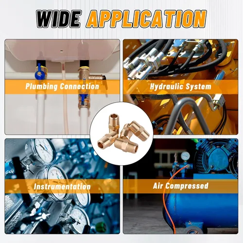 Vista 6 de KOOTANS 12 piezas de accesorios de tubería de latón 1/4 NPT x 1/4 NPT macho de latón macizo hexagonal macho a macho adaptador NPT conector de latón