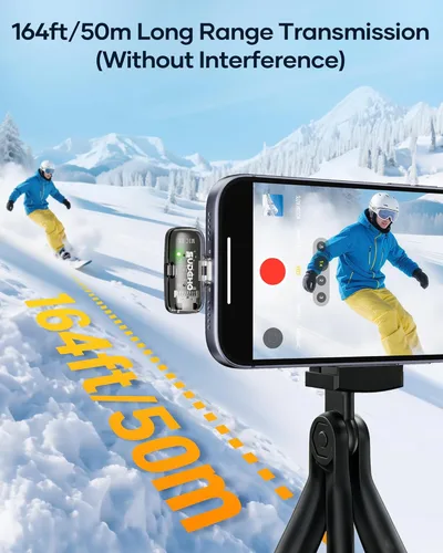 Vista 7 de Mini micrófonos inalámbricos Lavalier para iPhone iPad Android con funda de carga, micrófono de solapa USB C con reducción de ruido y modo cambiador