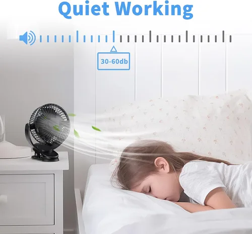 Vista 4 de ATEngeus Ventilador de escritorio recargable con clip USB, 3 velocidades, batería de 5000mAh, rotación de 720, abrazadera resistente para el hogar