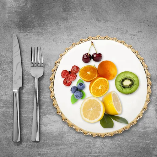 Vista 7 de Hemoton Plato blanco de cerámica con borde dorado: platos redondos de sushi bandeja para servir ensalada de postre bandeja de porcelana europea