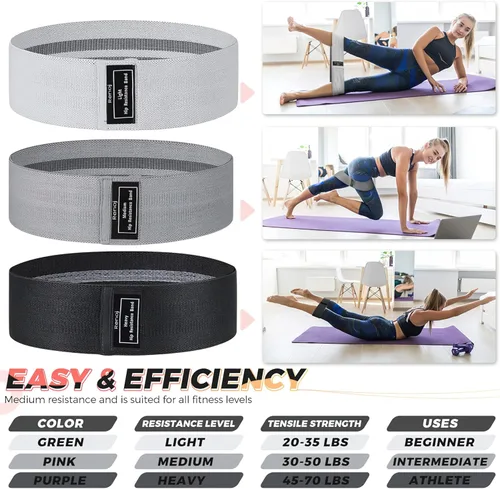 Vista 7 de Renoj Resistance Bands for Working Out: 3-Set Professional Exercise Bands for Pilates, Yoga, Home Gym, Booty, Leg Training Heavy/Medium/Light