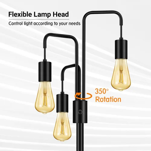 Vista 3 de BoostArea Lámpara de pie industrial para sala de estar, lámpara de pie moderna con 3 luces, bombillas no incluidas, lámpara de pie de diseño simple