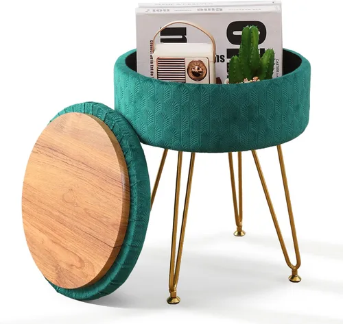 Vista 9 de Cpintltr Taburete de Terciopelo con Almacenamiento con Tapa Desmontable Redonda, Taburete de Sofá, Reposapiés con Asiento Acolchado, Estilo Moderno