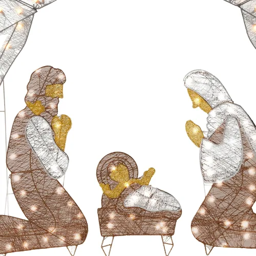 Vista 2 de National Tree Company Decoración navideña artificial preiluminada - Incluye mini luces LED blancas preencordadas y estacas para el suelo - Natividad