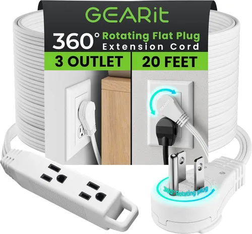 Vista 16 de GEARit Cable de extensión corto con enchufe plano giratorio de 360° y 3 tomas (2 pies, gris) 16AWG/13A Cable de 3 clavijas, Protector de toma