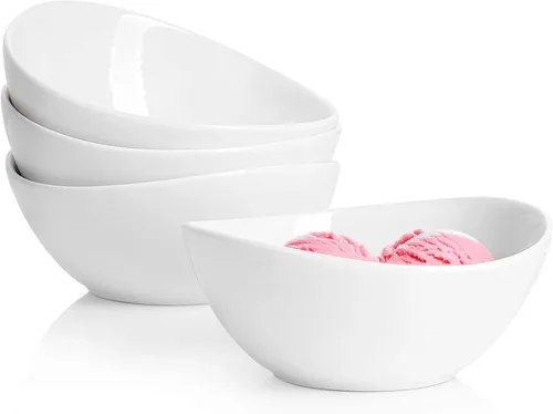Sweese Juego de 4 cuencos de porcelana de 5 pulgadas, 10 onzas, para postre, helado, sopa, arroz y frutas, aptos para microondas, lavavajillas y