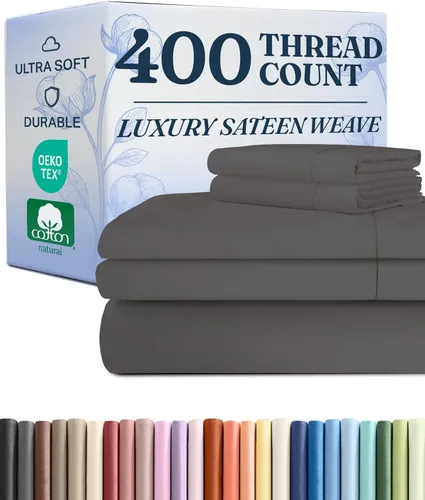 Vista 38 de Juego de sábanas de algodón de 400 hilos, tamaño individual, sábanas 100% algodón, se adapta fácilmente a colchones de 8 a 16 pulgadas, suave