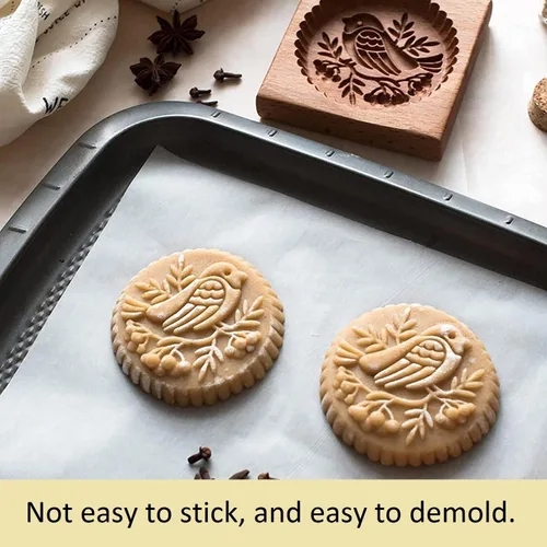 Vista 4 de Molde de Galletas de Madera Tallada con Pájaro - Cortador de Galletas de Jengibre DIY con Prensa de Relieve