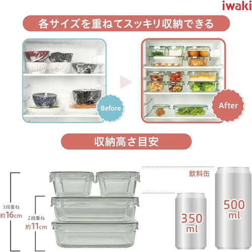 Vista 2 de iwaki PS-PRN-4G1 Heat Resistant Glass Storage Containers, Green, Set of 4, Pack & Range