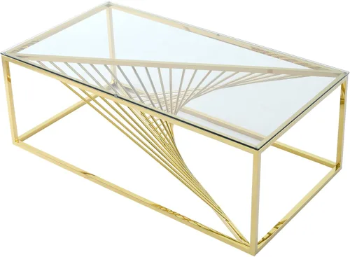 Vista 9 de SSLine Mesa de centro de cristal transparente con patas de marco de acero inoxidable dorado, mesa de centro rectangular de lujo para sala de estar