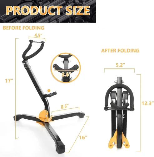 Vista 2 de Soporte plegable para saxofón alto, soporte de saxofón alto tenor, diseño de base triangular de metal ajustable, soporte para saxofón, soporte