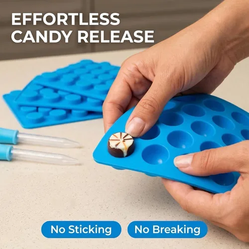 Vista 5 de Round Gummy Candy Molds - 220 Cavity Silicone Candy Molds with 2pcs Dropper for Hard Candy, Gummy, Caramels, Chocolate, Ganache, Ice Cubes