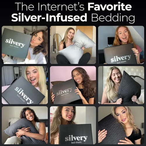 Vista 8 de Juego de fundas de almohada de satén con plata infundida – Paquete de 2 fundas de almohada de seda suave y refrescante con tecnología autolimpiante