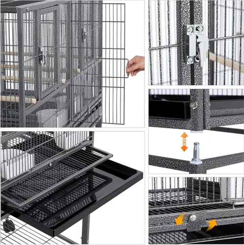 Vista 6 de Yaheetech Jaula apilable de 41.5 pulgadas para cría de periquitos y pájaros canarios, cacatúas, agapornis, pinzones, periquitos, loros pequeños