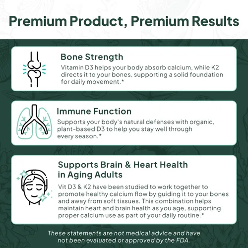 Vista 4 de Organics Ocean Better D3 + K2-100% Suplementos Orgánicos de VIT D3 y K2 con Máxima Biodisponibilidad – Apoya la Densidad Ósea, Equilibrio de Calcio