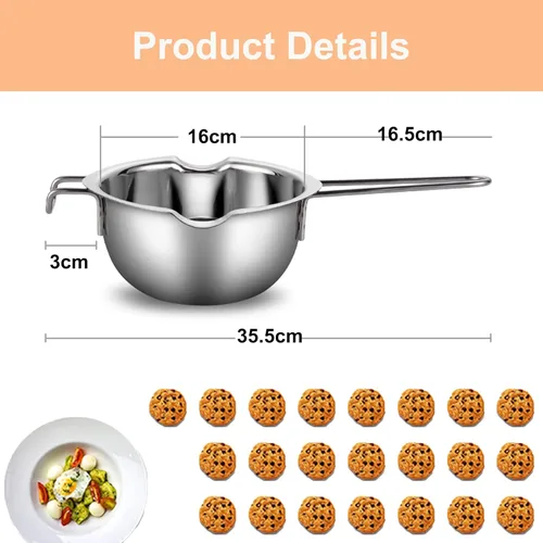 Vista 2 de Olla para fundir chocolate Caldera doble de 40.6 fl oz con mango resistente al calor, juego de olla doble de acero inoxidable, calderas dobles