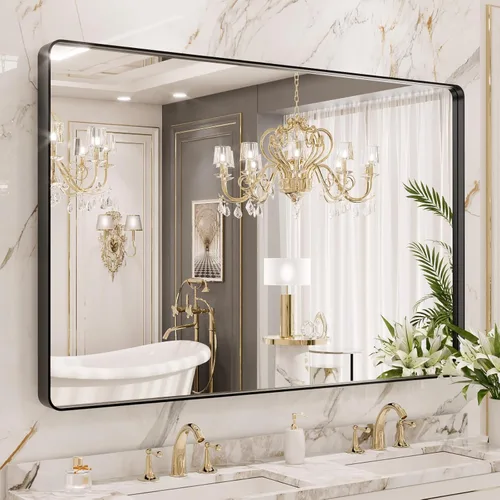 Vista 62 de LOAAO - Espejo de baño/tocador con marco de metal color níquel cepillado plateado de 22x30 pulgadas para pared, rectangular, redondeado