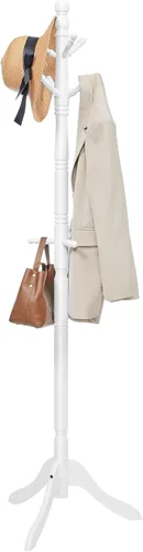 Vista 9 de VASAGLE Perchero de madera maciza y soporte, árbol de pasillo independiente con 10 ganchos para sombreros, bolsos, carteras, para entrada, pasillo