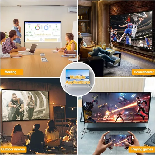 Vista 8 de Projector Screen with Stand, VISULAPEX 100 inch Portable Outdoor Projector Screen, 16:9 Foldable Wrinkle Free Rear Front Movie Screen with Carry Bag