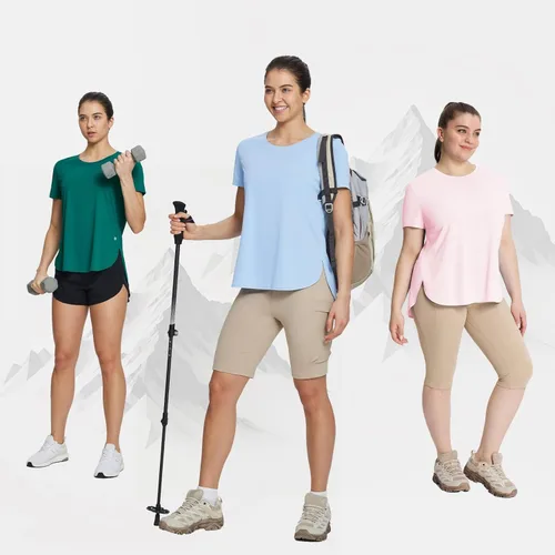 Vista 6 de BALEAF Camisetas de manga corta para mujer, cuello redondo, camisetas de entrenamiento, para correr, protección solar, secado rápido, UV