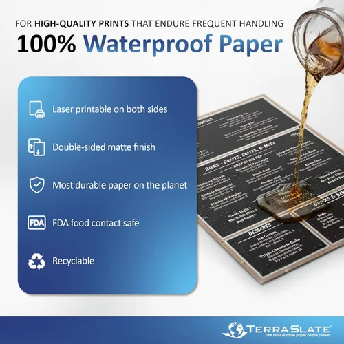 Vista 2 de TerraSlate Premium Papel Impermeable, 5 MIL 8.5" x 11", Compatible con Impresora Láser y Máquina Copiadora, Papel de Copia Duradero y Resistente a