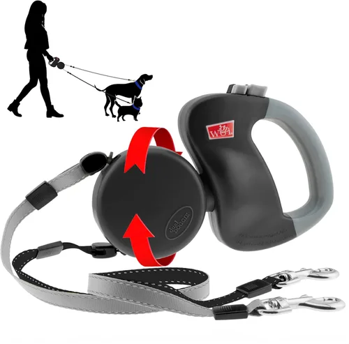 WIGZI - Edición mejorada 2025 - Doble (2) correa retráctil para perros, se desenreda automáticamente, soporta perros de hasta 50 libras, distancia