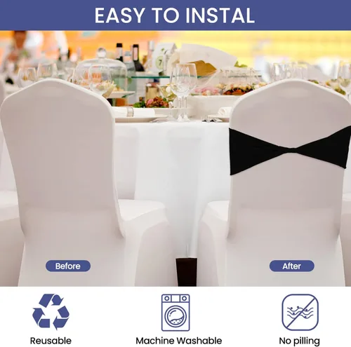 Vista 3 de CHENGU 100 piezas Cintas elásticas de elastano para sillas, lazos simples, bandas para sillas de boda real sin hebilla, decoraciones de cumpleaños