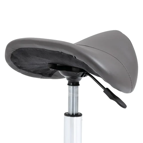 Vista 8 de HOMCOM Taburete ergonómico con ruedas de cuero sintético hidráulico para spa, altura ajustable, giratoria, silla de salón médico, gris