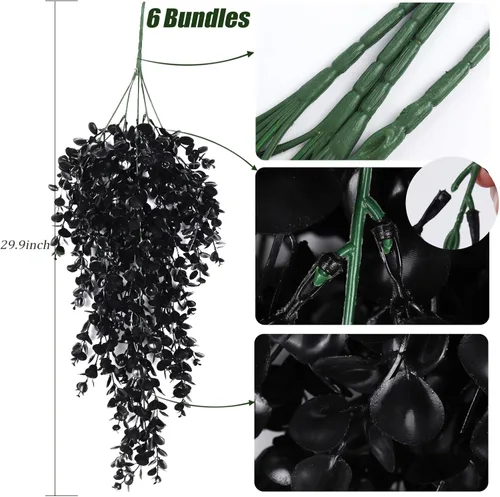 Vista 2 de RECUTMS Paquete de 6 Plantas Artificiales Plantas Colgantes Artificiales Follaje de Hoja de Eucalipto Falso Planta de Eucalipto Colgante Falsa