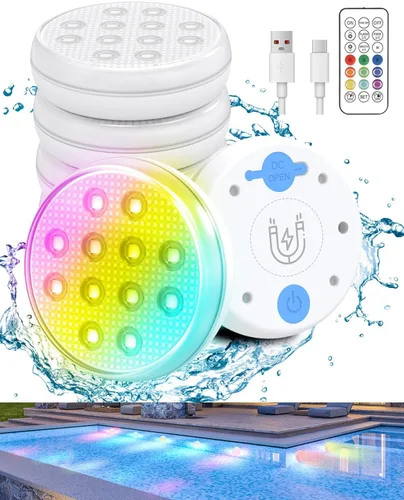 Vista 9 de Luces de piscina, luces LED sumergibles recargables actualizadas con control remoto, 16 colores IP68, luz subacuática impermeable para piscina