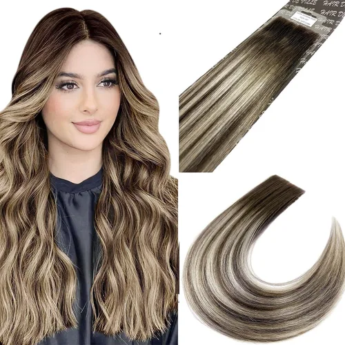 Vista 5 de 20 extensiones de cabello humano Remy invisibles inyectadas a máquina de poliuretano de 18 pulgadas (#1 negro)