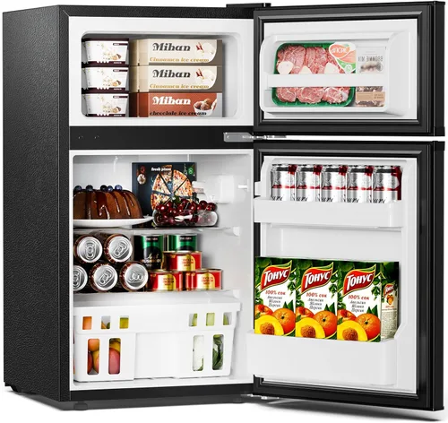 Vista 2 de Antarctic Star - Mini refrigerador compacto, 3.2 pies cúbicos con congelador separado, refrigerador doble de 2 puertas ajustable con estantes
