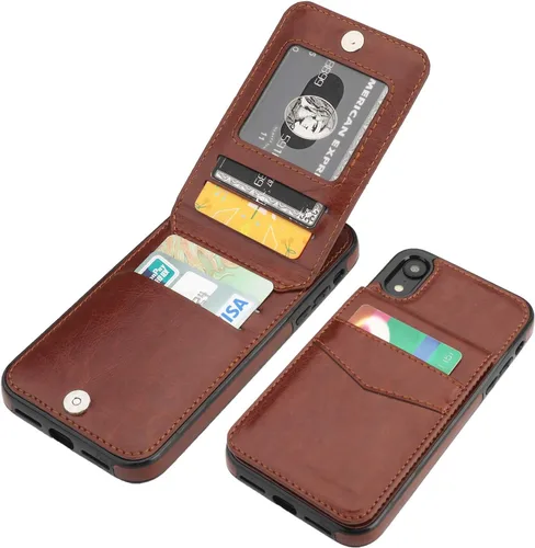 Vista 14 de KIHUWEY Funda compatible con iPhone XR con soporte para tarjeta de crédito, cierre magnético de cuero de alta calidad, resistente funda protectora