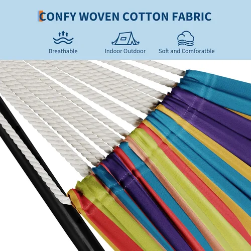 Vista 5 de GarveeLife Hamaca doble para 2 personas, hamaca de pie para interiores y exteriores con soporte de acero que ahorra espacio, bolsa de transporte