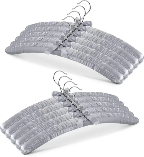 Vista 9 de JS Hanger Percha acolchada para suéteres, perchas extra grandes de 17 pulgadas con cubierta de satén, sin protuberancias de hombro para ropa