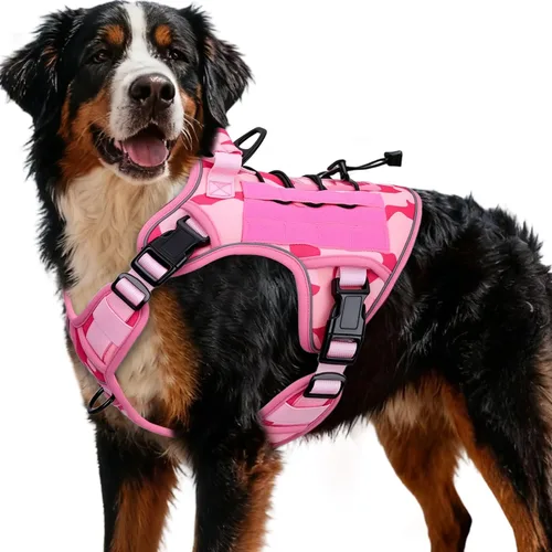 Vista 58 de Arnés táctico para perros grandes, chaleco reflectante ajustable sin tirones con sistema Molle, control de grado militar K9 para entrenamiento