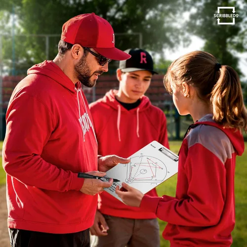 Vista 4 de Scribbledo Tabla de borrado en seco de béisbol para entrenadores de 15 x 9 pulgadas, de doble cara, alineación de béisbol, accesorios