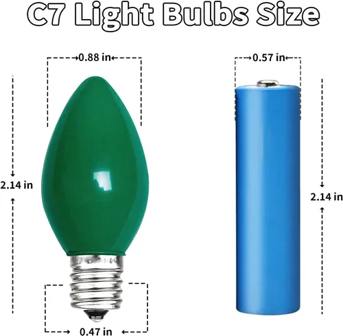 Vista 8 de Paquete de 25 bombillas de repuesto de luces de Navidad de cerámica multicolor C7, 5 W, base de candelabro E12, bombillas incandescentes para cadena