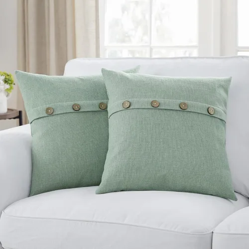 Vista 14 de Meekio Juego de 2 Fundas de Almohada Verde Aqua de 16 x 16 Fundas de Almohada de Lino con Botones de Coco Decoración de Granja Regalos
