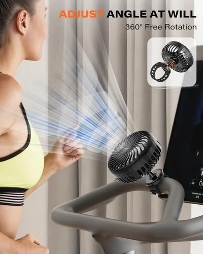 Vista 3 de A2C Ventilador de gimnasio recargable para bicicleta Peloton y bicicleta estática - Ventilador portátil de 4000 mAh con correa ajustable, 3